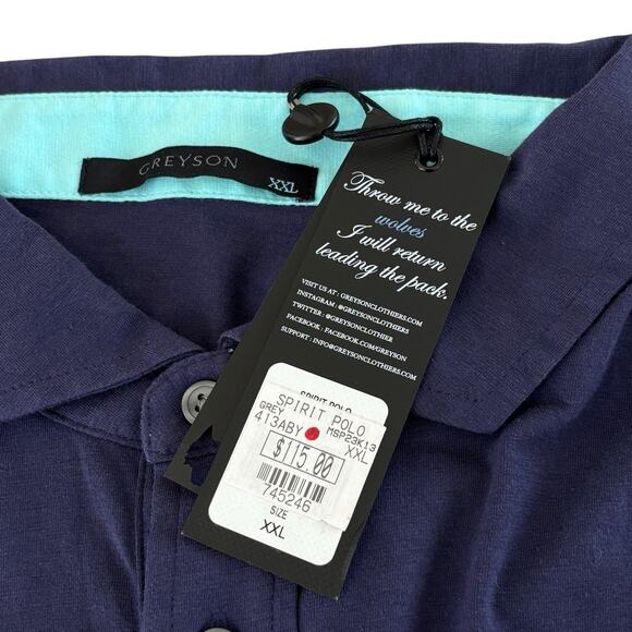 Greyson Spirit Polo Pima Cotton Blend Chest Pocket Embroidered CC Logo XXL Blue - Picture 3 of 7